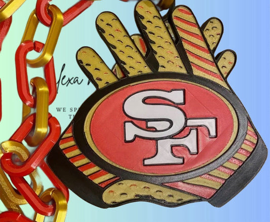 49ers custom Inspired Glove Pendant w/ Logo Hype Chain 3D Printed 42” Link Chain