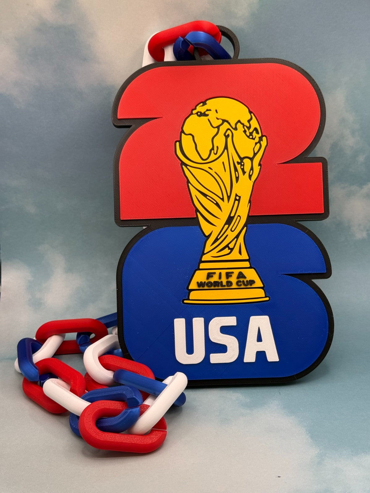 USA Soccer Fan Chain Necklace 3D Printed FIFA World Cup USMNT Big Logo Pendant