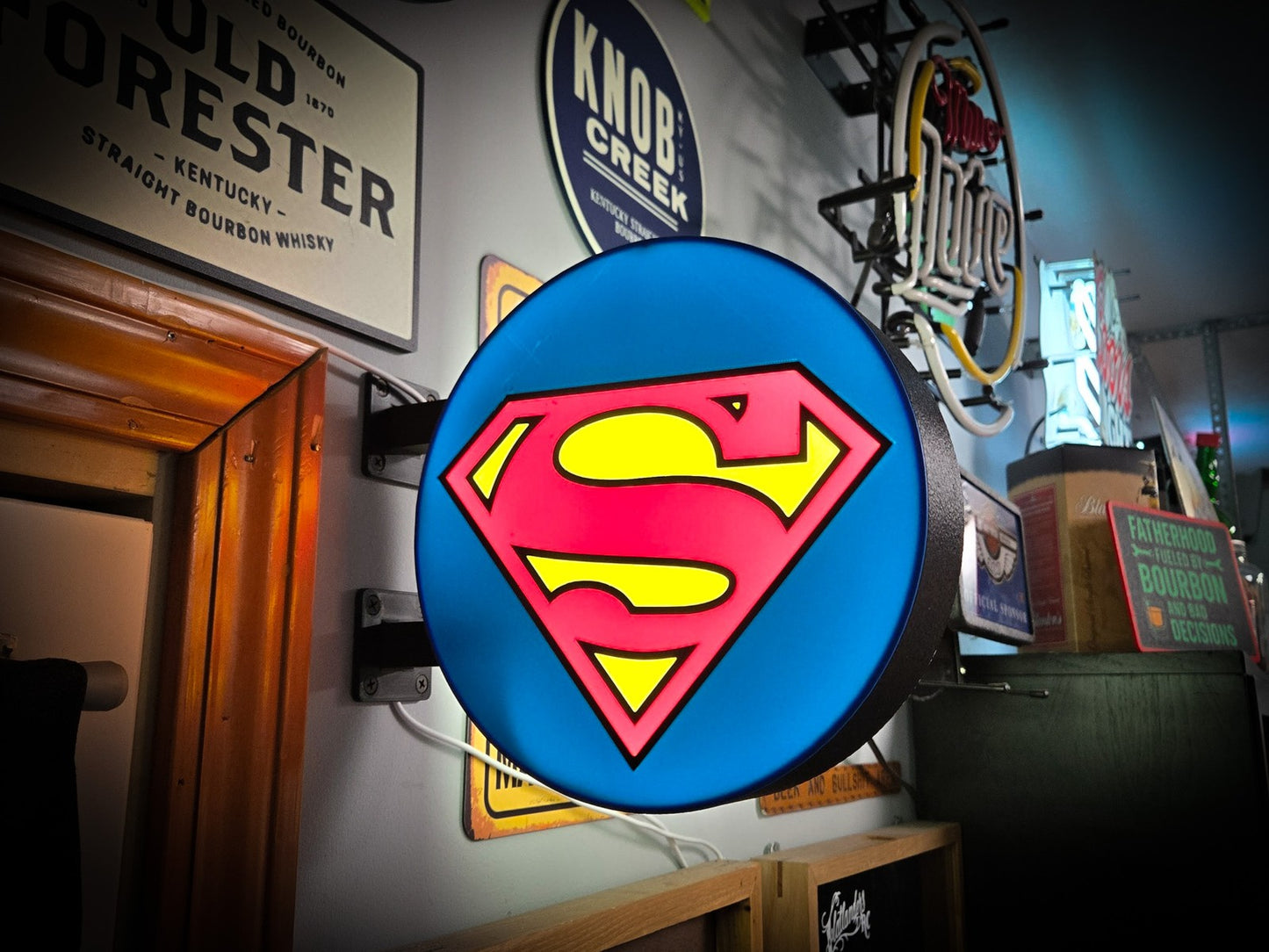 SUPERMAN 12 Inch Light Box LED Sign 3D Printed Wall Decor Man Cave Garage