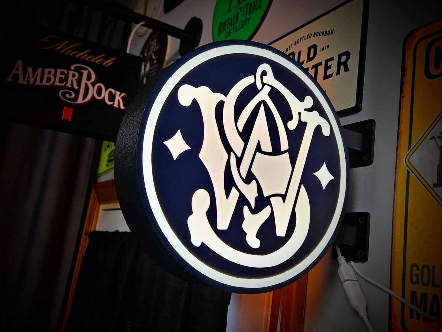 S and W Firearms 12 Inch Light Box LED Sign 3D Printed Wall Decor Man Cave