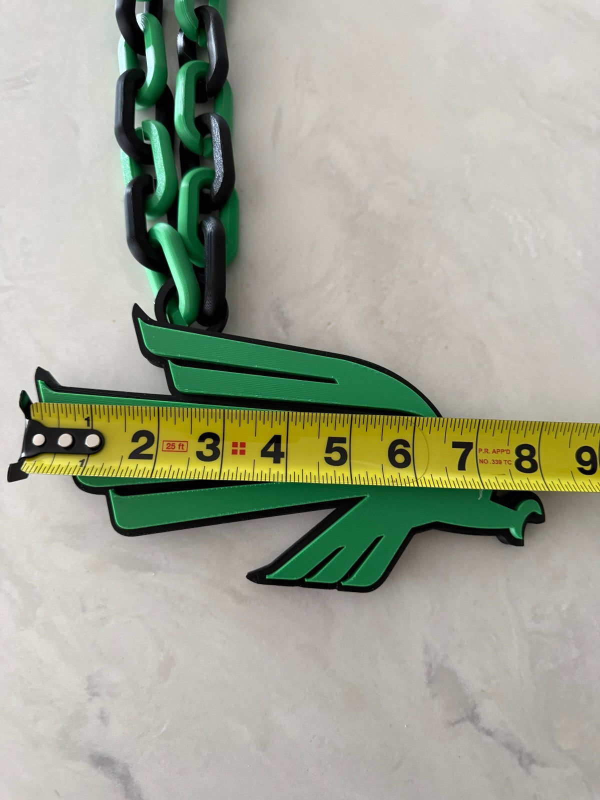 North Texas Mean Green Oversized Necklace Turnover Chain Handmade 3D Printed