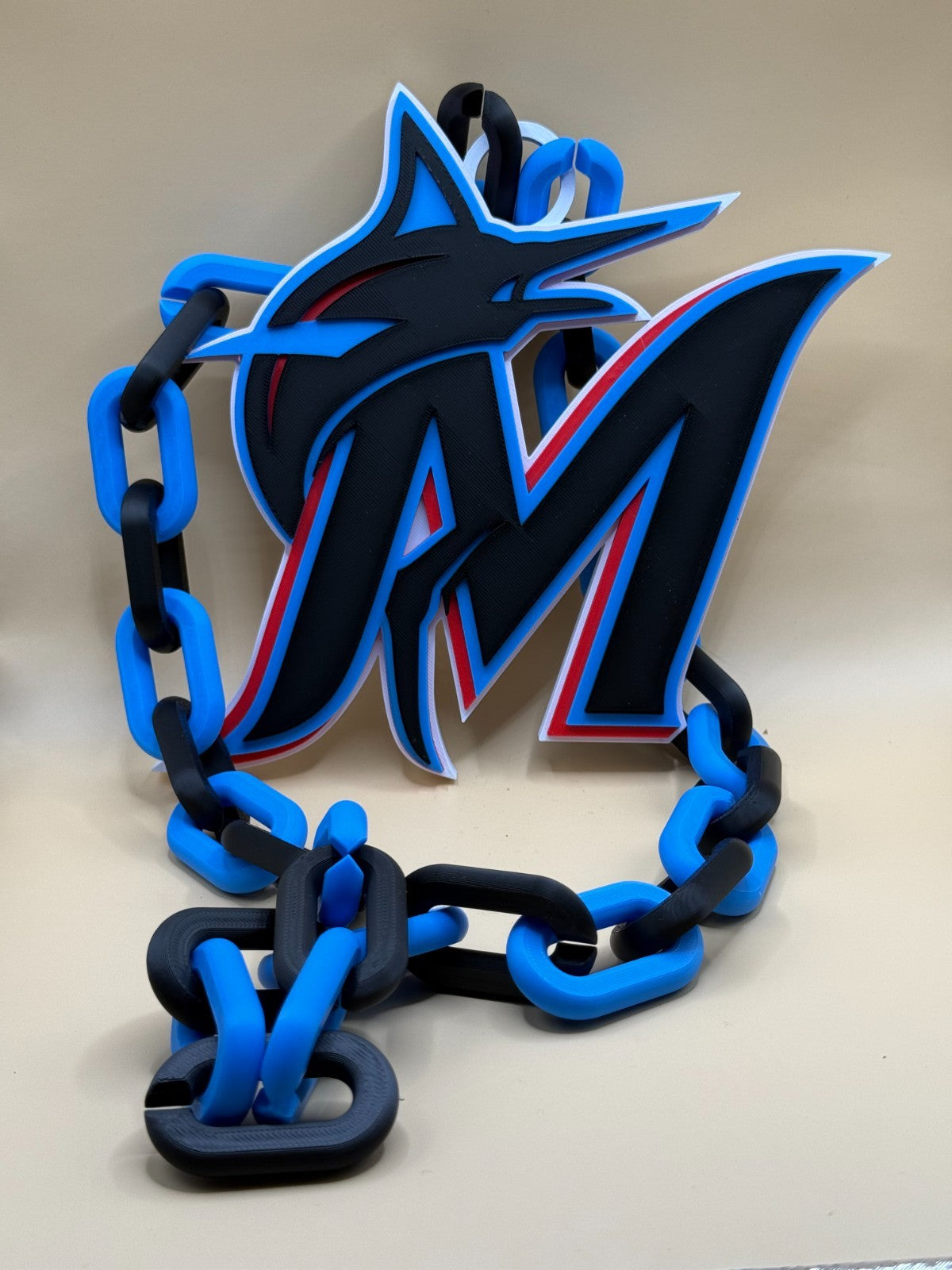 Miami Marlins Oversized Necklace Logo Pendant Turnover Chain Handmade 3D Printed