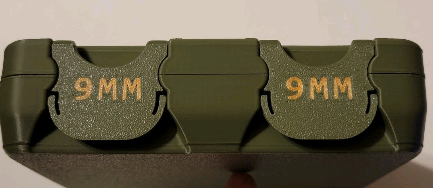 3D Printed 9mm Ammo Box Snap Lock 100 rd Large Storage Olive Green Gold Pla