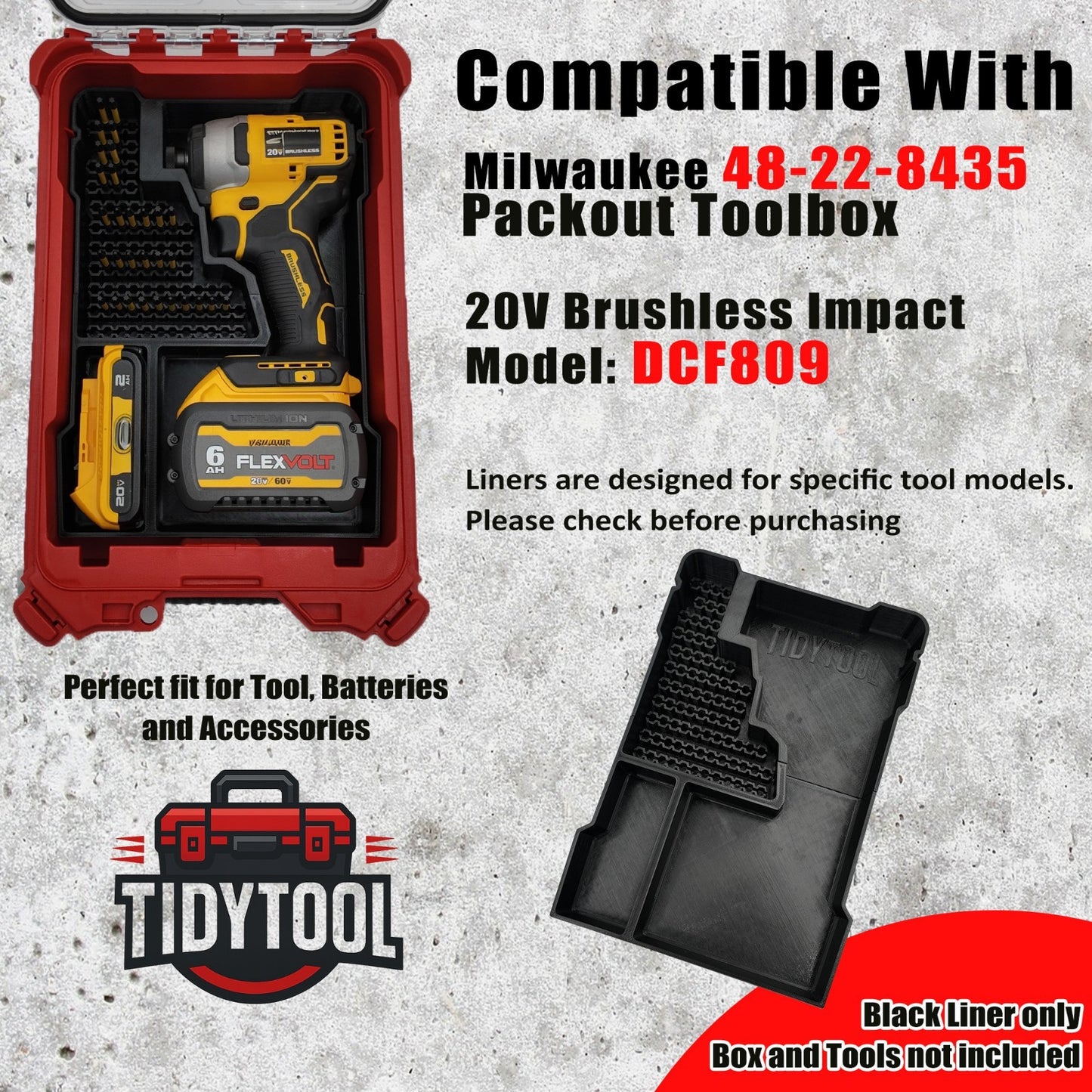 20V Brushless Impact (DCF809) Organizer for Milwaukee Compact Packout  (Insert O