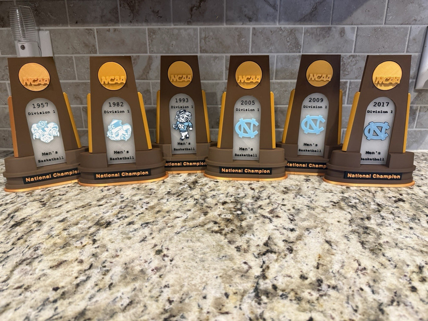 North Carolina Tar heels 6 national champion trophies 3d printed  basketball