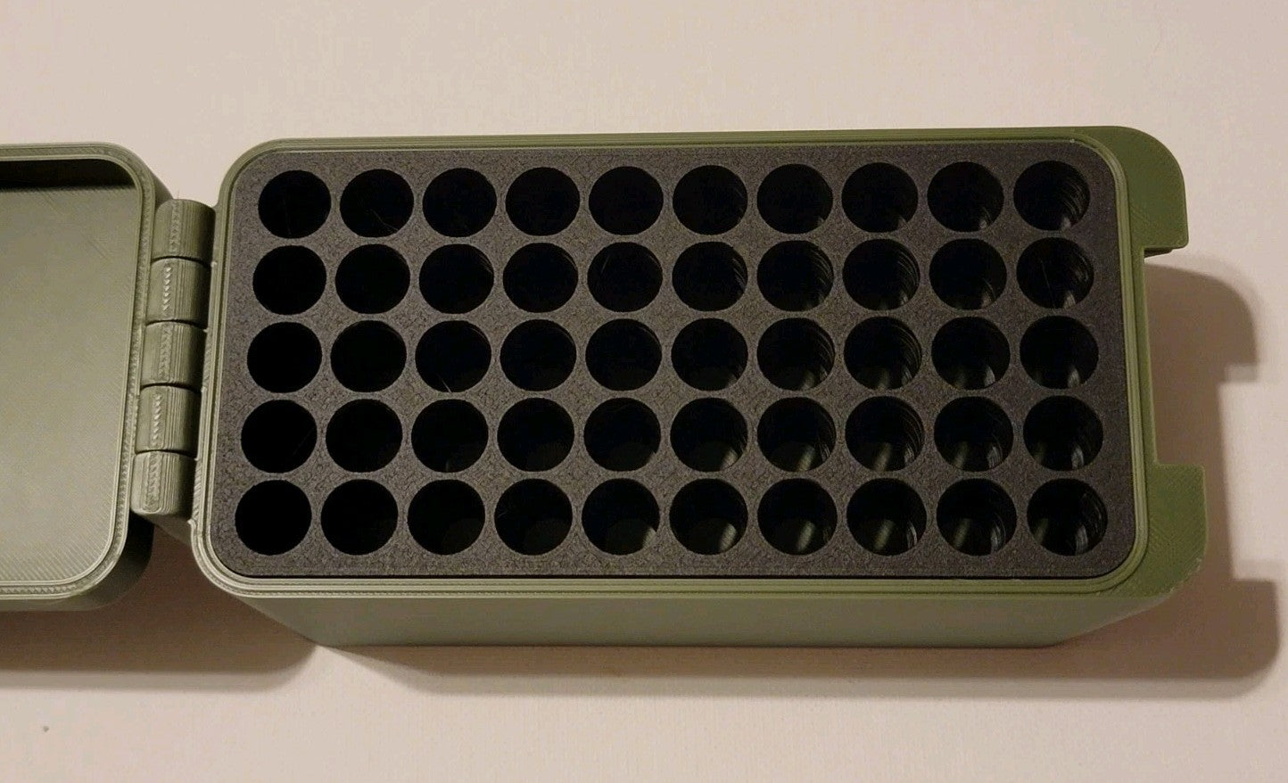 6mm Arc Ammo Box Snap Lock 50 rd 3D Printed Storage Olive Green Gold Pla