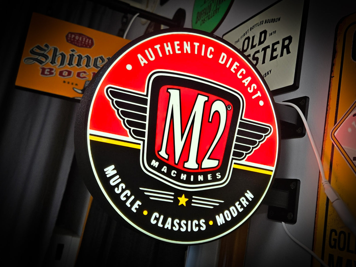 M2 MACHINES DIECAST 12 Inch Light Box LED Sign 3D Printed Wall Decor Man Cave