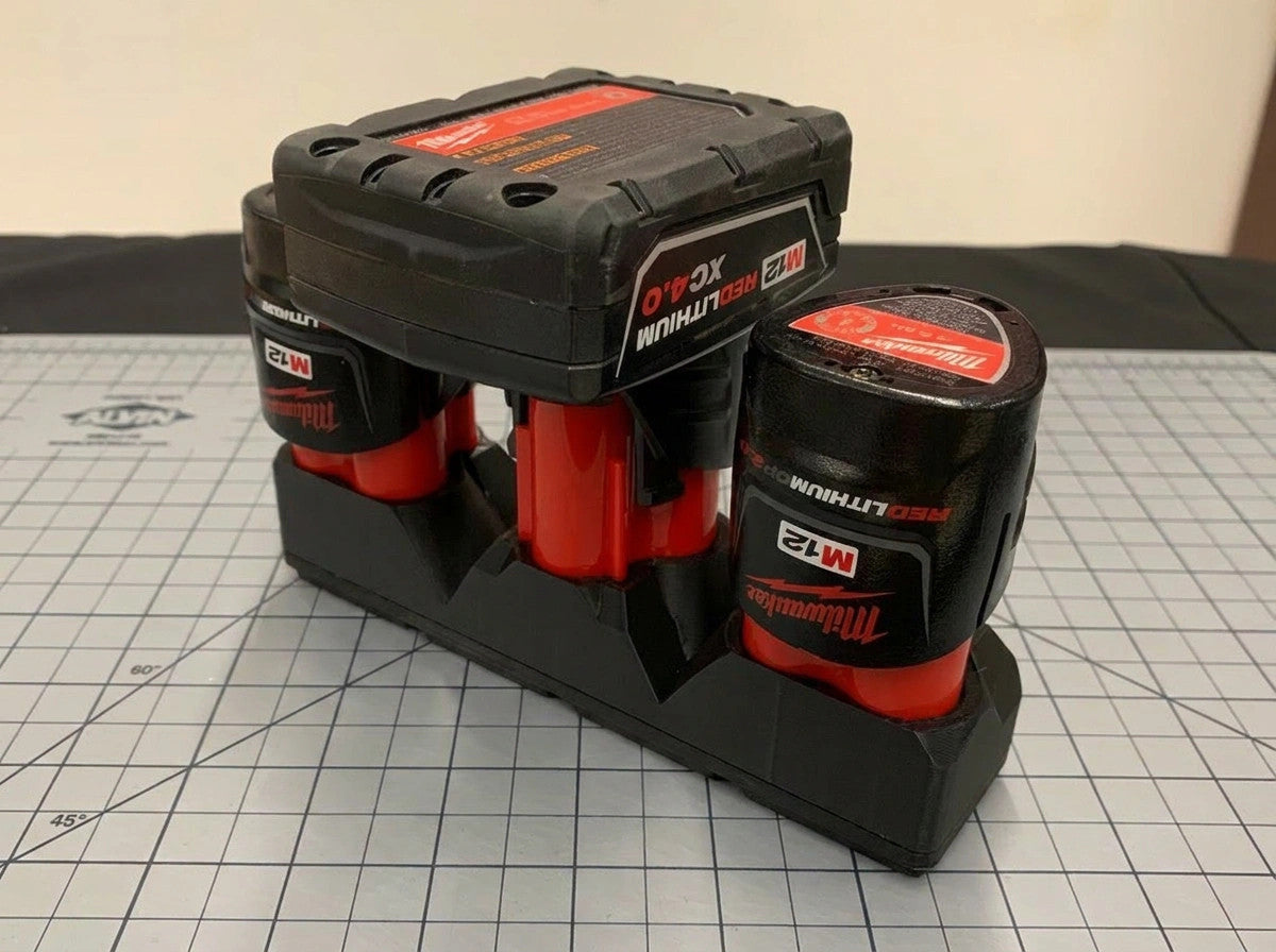 Fits Milwaukee M12 Battery Gridfinity Shadow Tray Holds 3 Batteries (Tray Only)