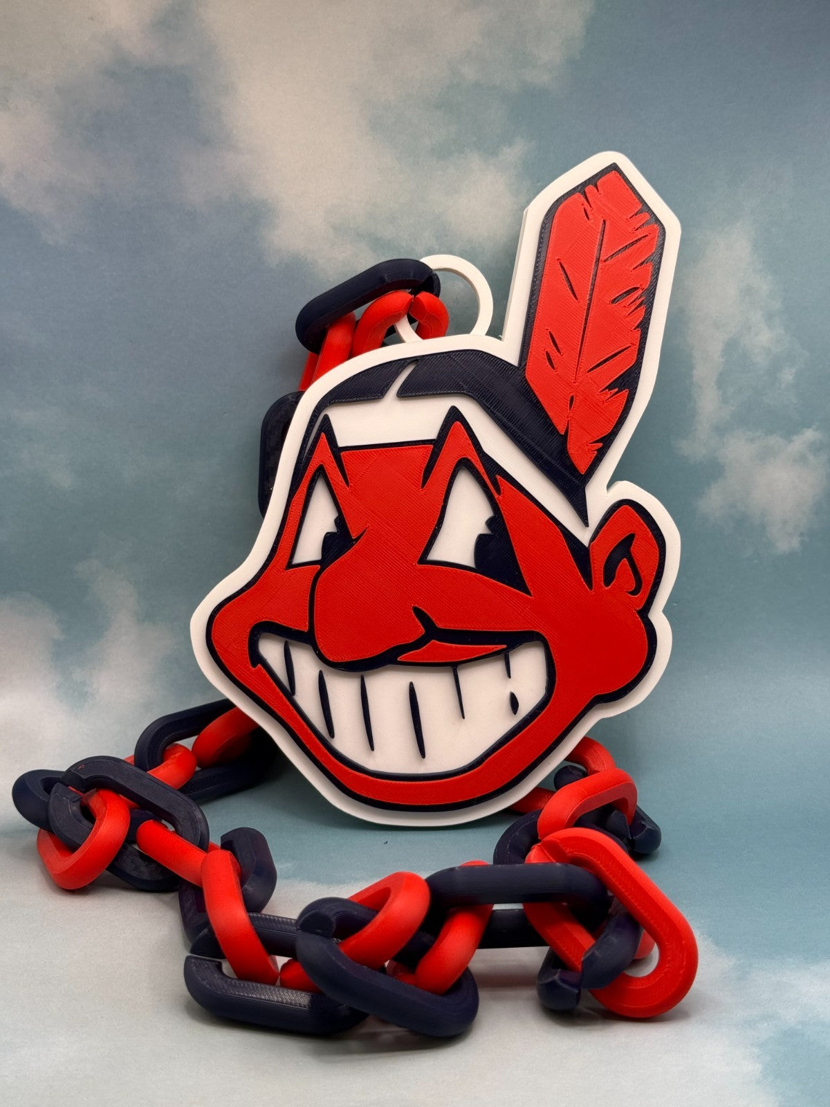 Cleveland Chief Wahoo Oversized Logo Necklace And Chain