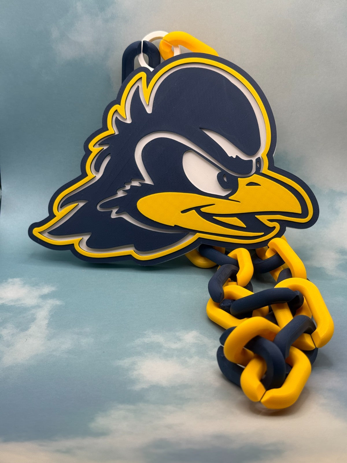 Delaware Blue Hens Logo Oversized Necklace, Pendant Chain