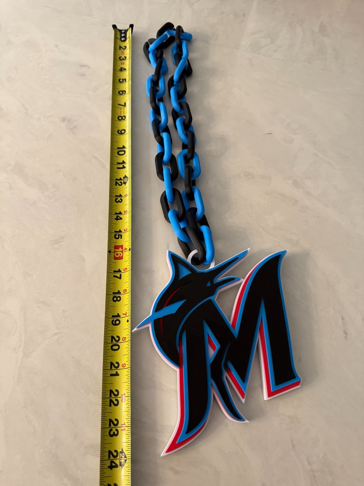 Miami Marlins Oversized Necklace Logo Pendant Turnover Chain Handmade 3D Printed