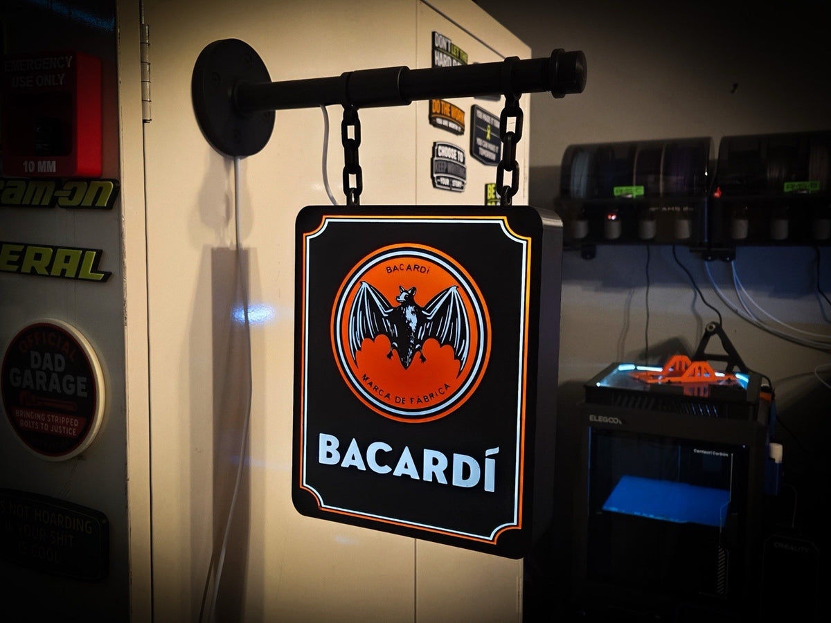 Bacardi Hanging LED Light Box Sign USB Powered Rum Bar Decor Double Sided