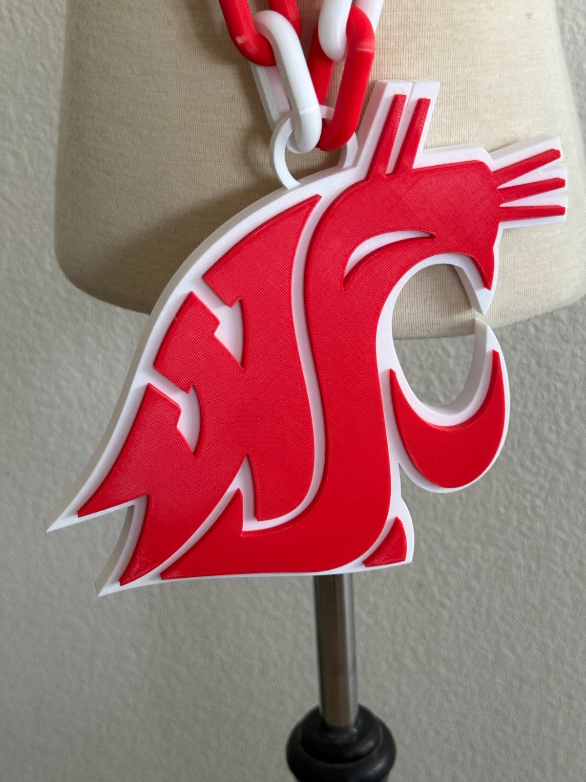 Washington State Cougars Logo Oversized Fan Necklace, Pendant Chain