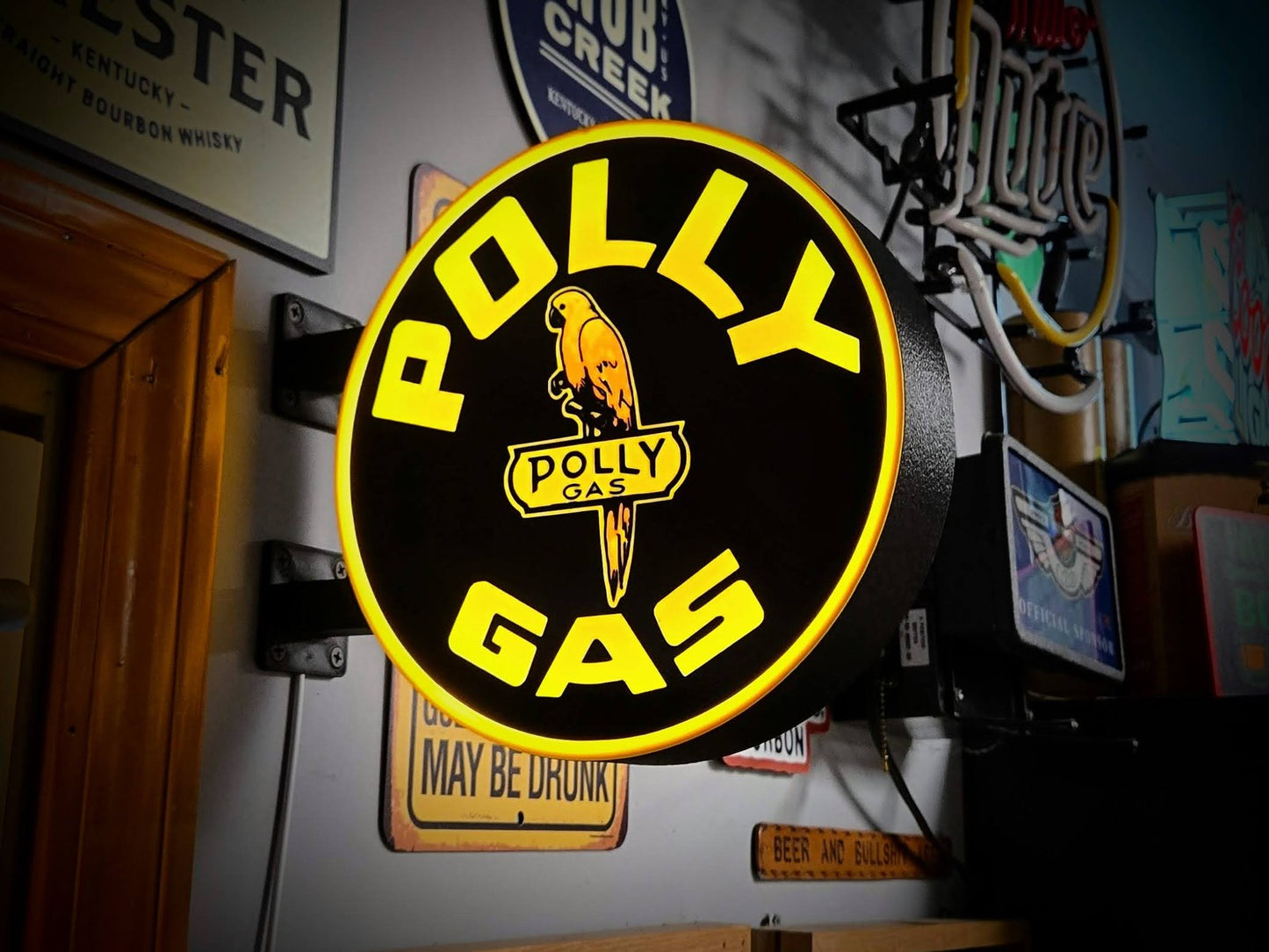 POLLY GAS 12 Inch Light Box LED Sign 3D Printed Wall Decor Man Cave Garage