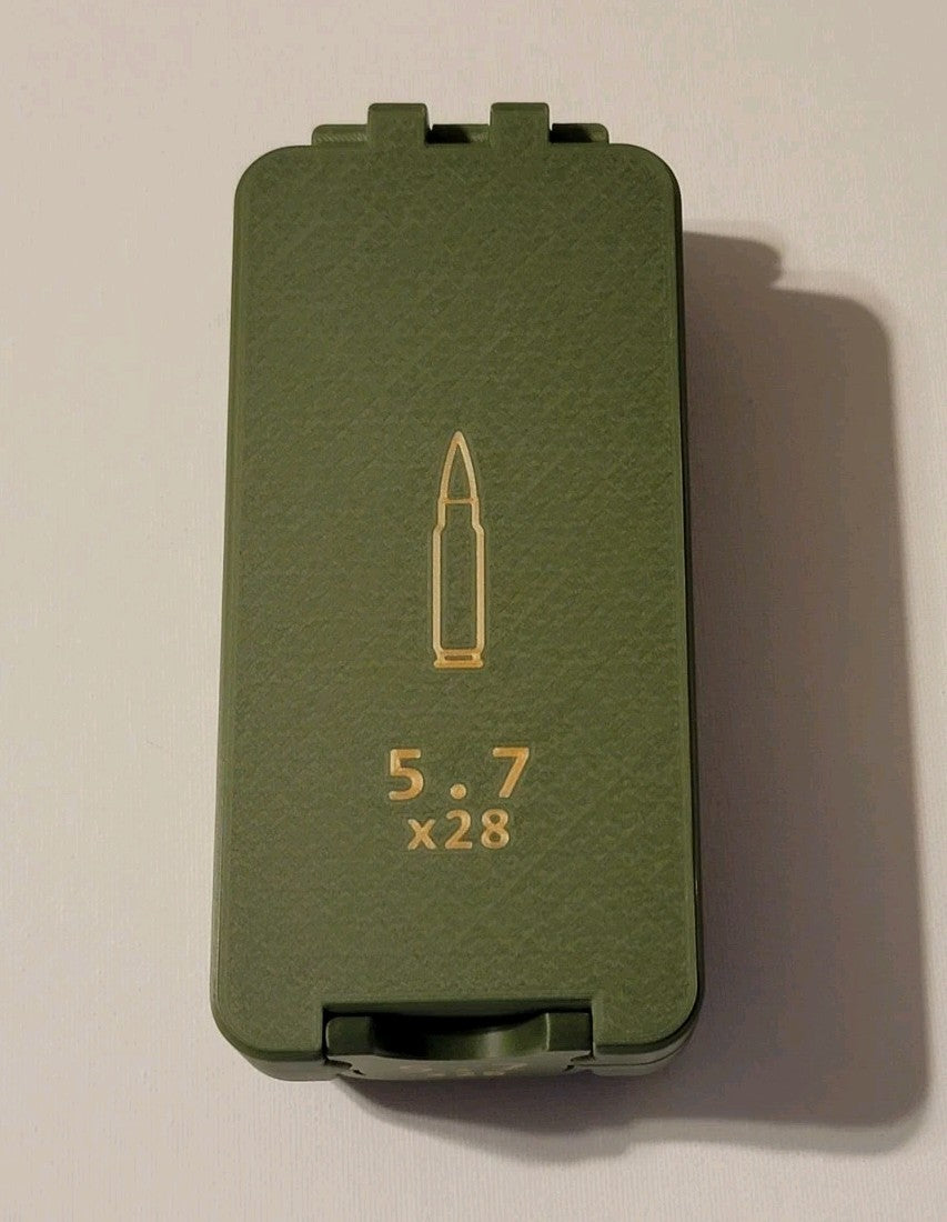 5.7 X 28 Ammo Box Snap Lock 50 rd 3D Printed Storage Olive Green Gold Pla