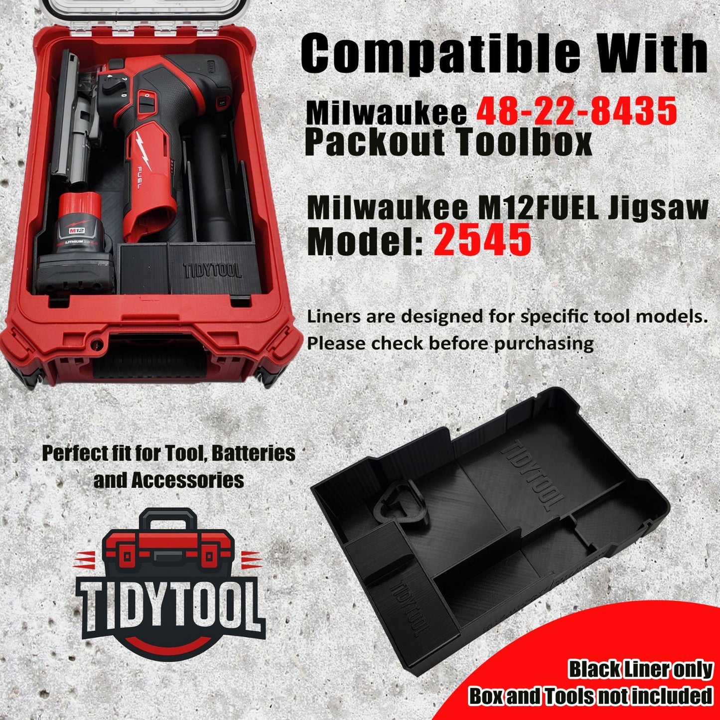 M12 Fuel Jigsaw Organizer for Milwaukee Compact Packout insert 2545-20
