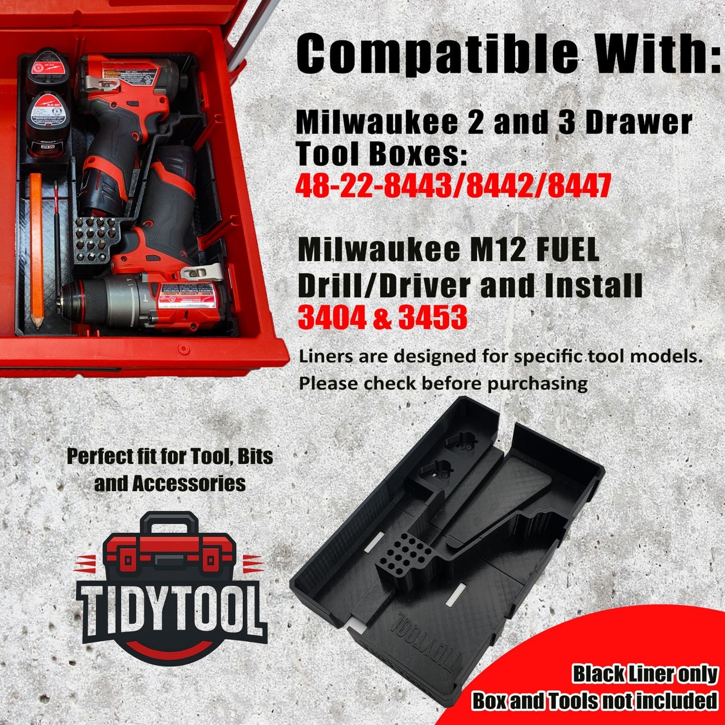 M12 Drill Driver Organizer for Milwaukee Packout insert 2 and 3 Drawer
