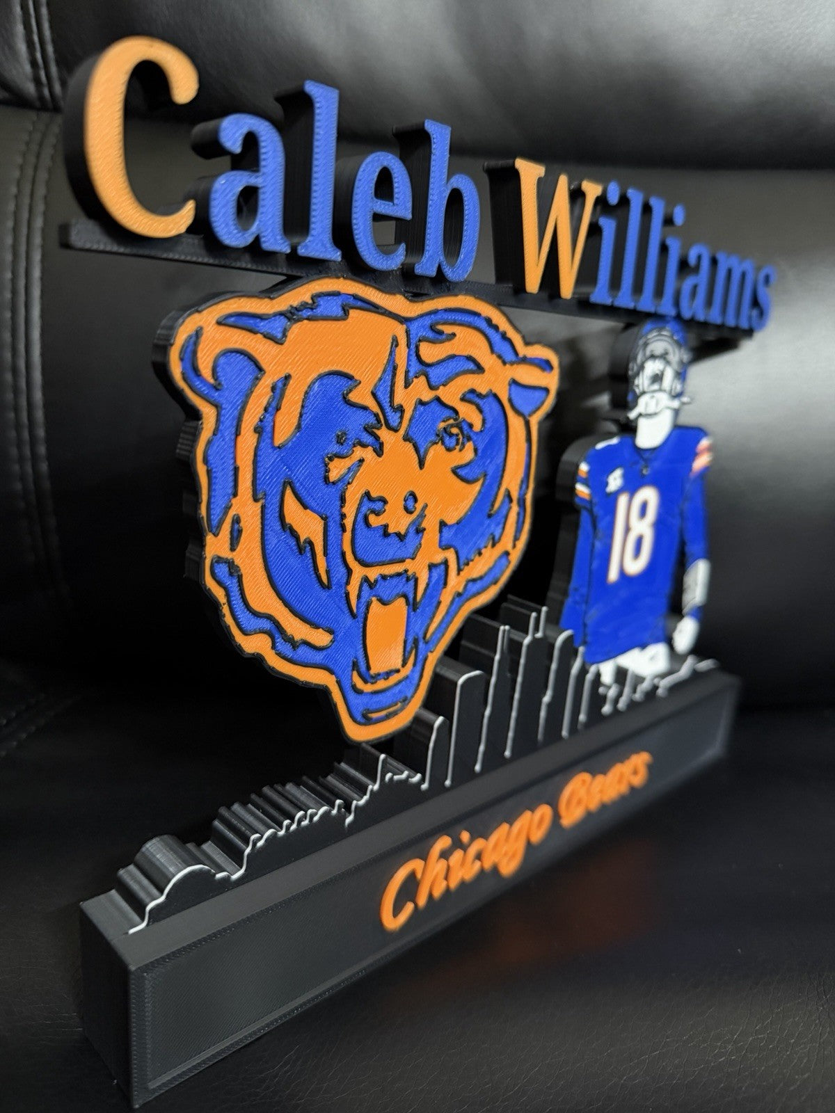 Custom Chicago Football Quarterback #18 Skyline Desktop Display – 9–10” Wide