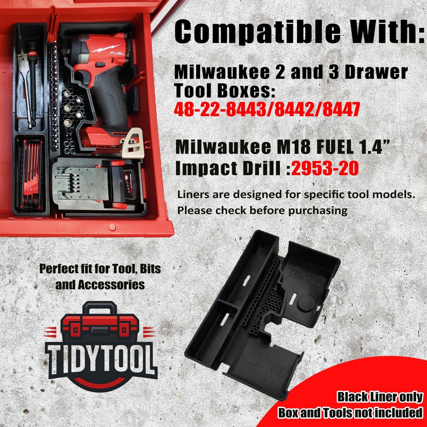 M18 Fuel 1/4" Hex Impact Driver Organizer for Milwaukee Packout 2 and 3 insert V