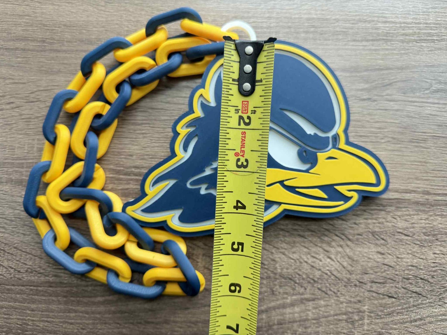 Delaware Blue Hens Logo Oversized Necklace, Pendant Chain [Made To Order]
