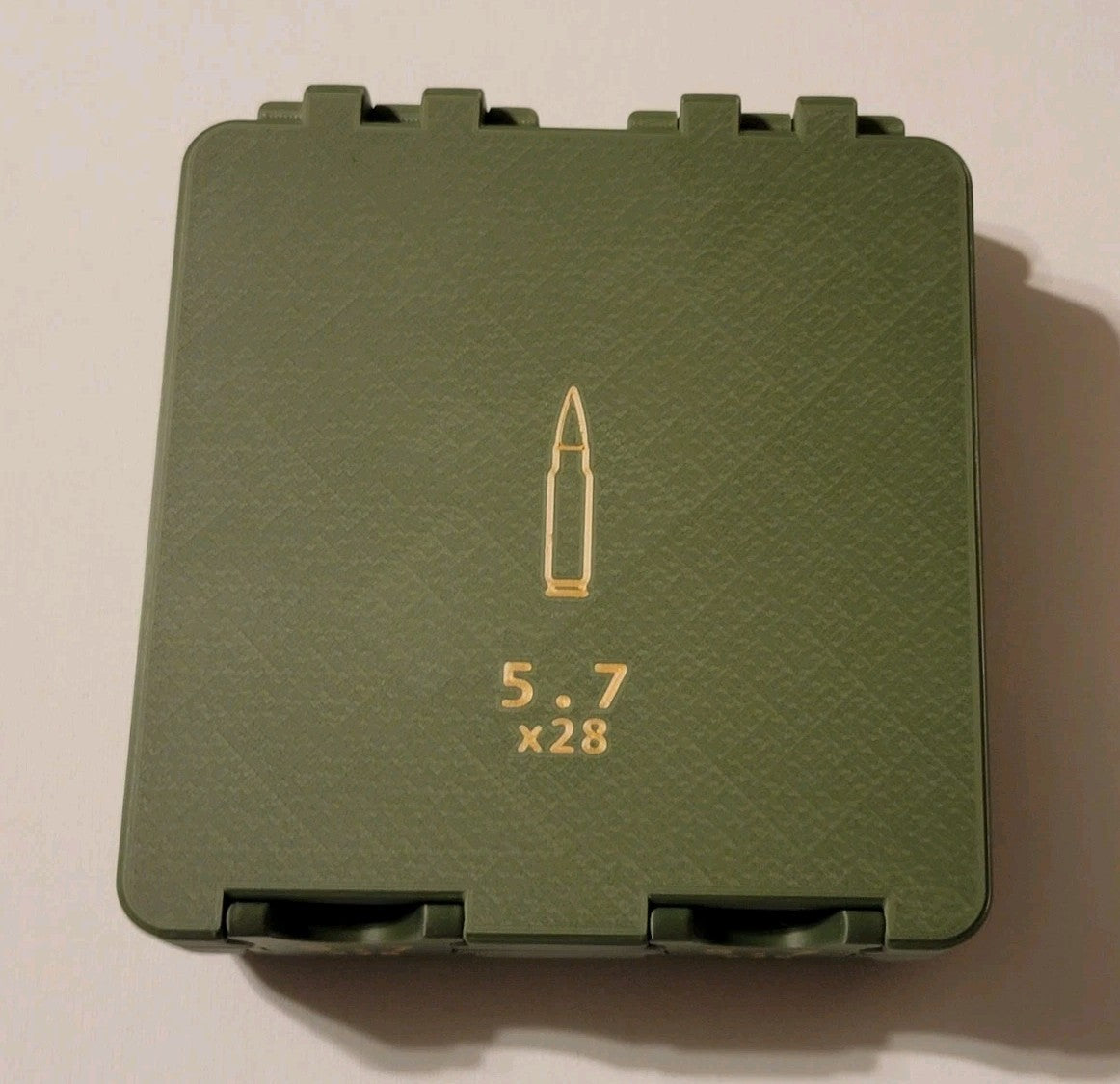 5.7 X 28 Ammo Box Snap Lock 100 rd 3D Printed Large Storage Olive Green Gold Pla