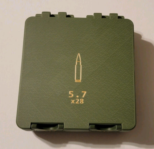 5.7 X 28 Ammo Box Snap Lock 100 rd 3D Printed Large Storage Olive Green Gold Pla