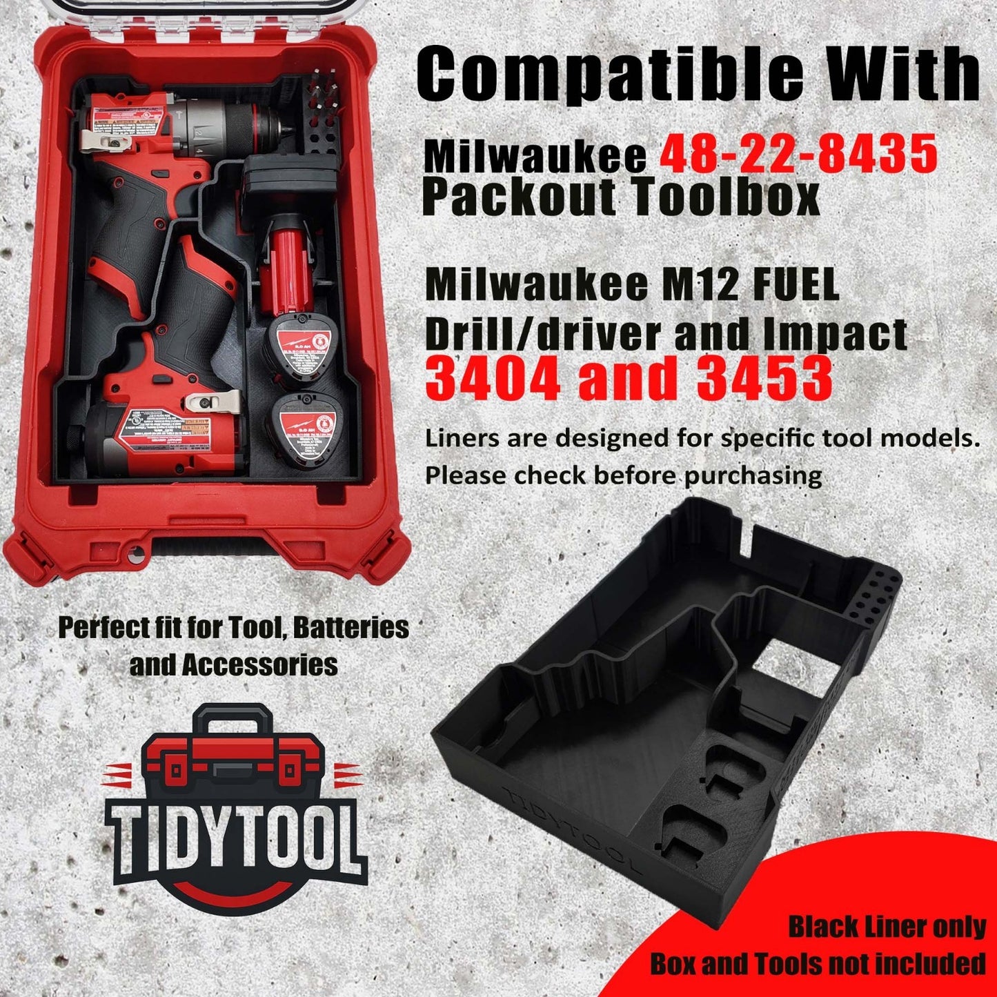 M12 Fuel Drill Driver Organizer For Milwaukee Compact Packout insert 3404  3453
