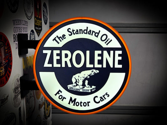 Zerolene 13" Round LED Light Box | Vintage Gas Station Wall Decor RGB USB Sign
