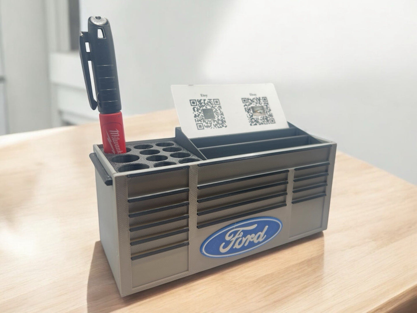 Toolbox Business Card and Pen Holder – Mini Tool Chest Desk Organizer