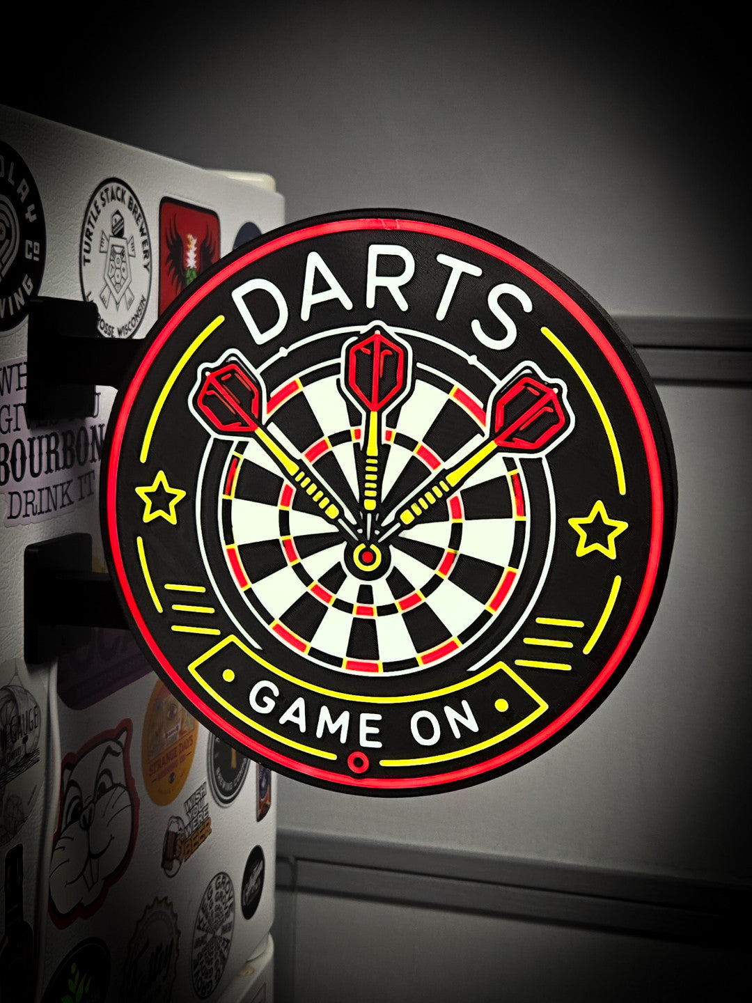 DARTS GAME ON 12 Inch Light Box LED Sign 3D Printed Wall Decor Man Cave Garage