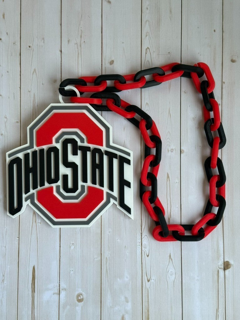 Ohio State Buckeyes Logo Oversized Necklace, Pendant Chain “Our Honor Defend”