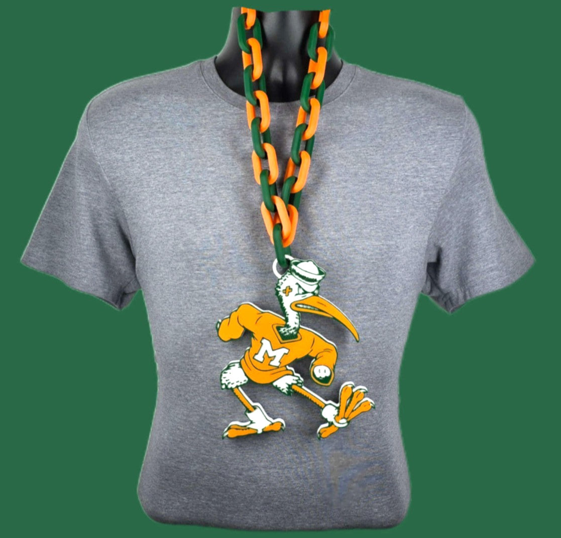 Miami Hurricanes Iris Fan Chain NCAA Big Logo Oversized Necklace Game Day Merch