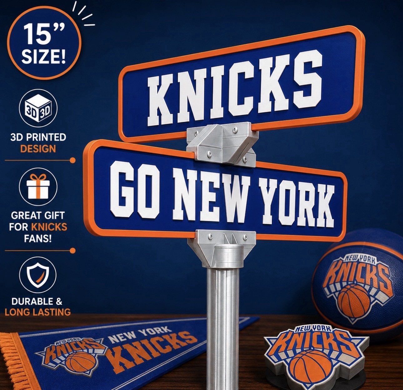 New York Knicks 15” Street Sign Man Cave Memorabilia Office Desk Decor Fan Gifts