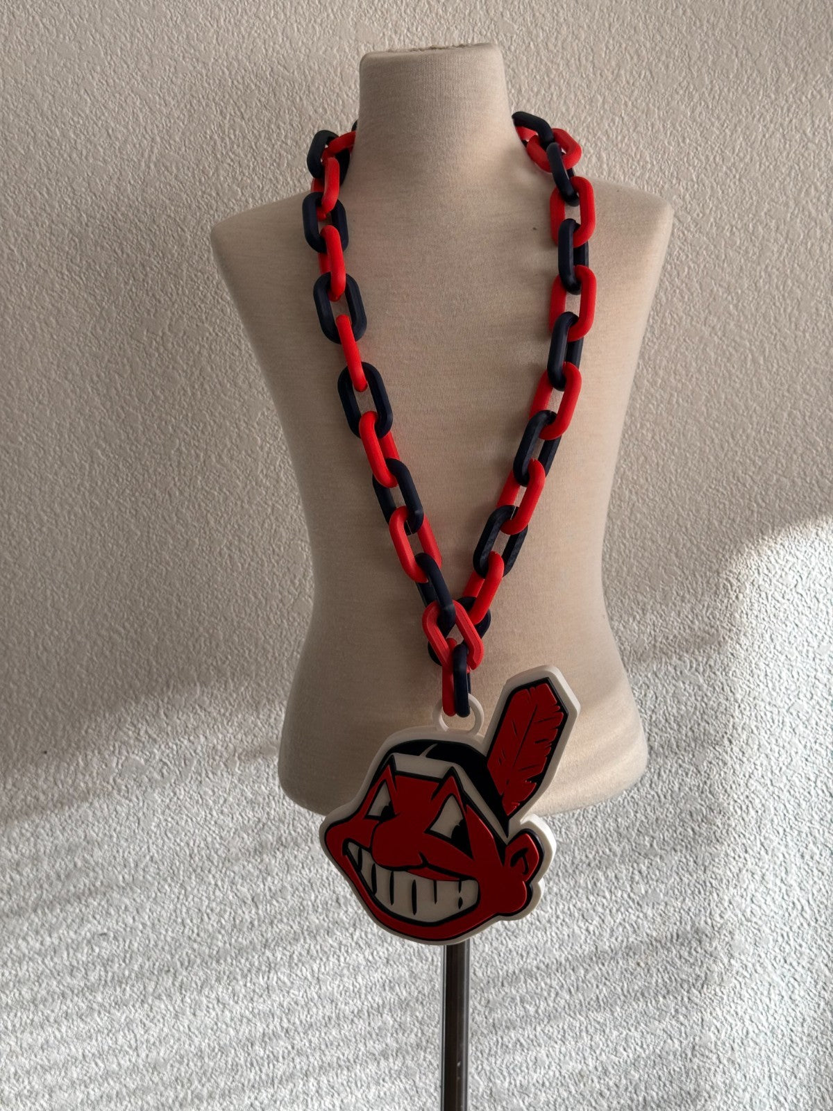 Cleveland Chief Wahoo Oversized Logo Necklace And Chain