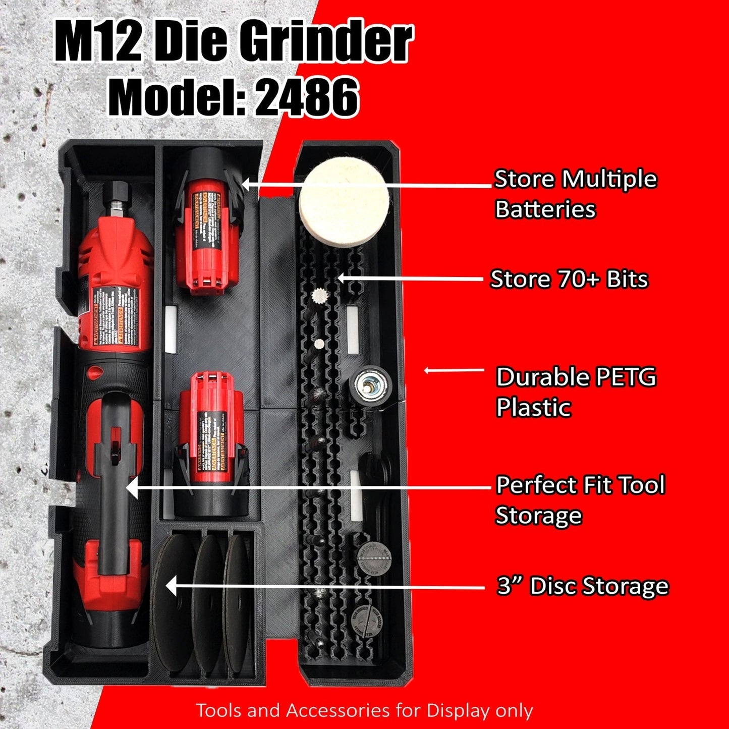 M12 2486-20 Die Grinder Insert Fits Milwaukee PACKOUT Drawer Tool Box