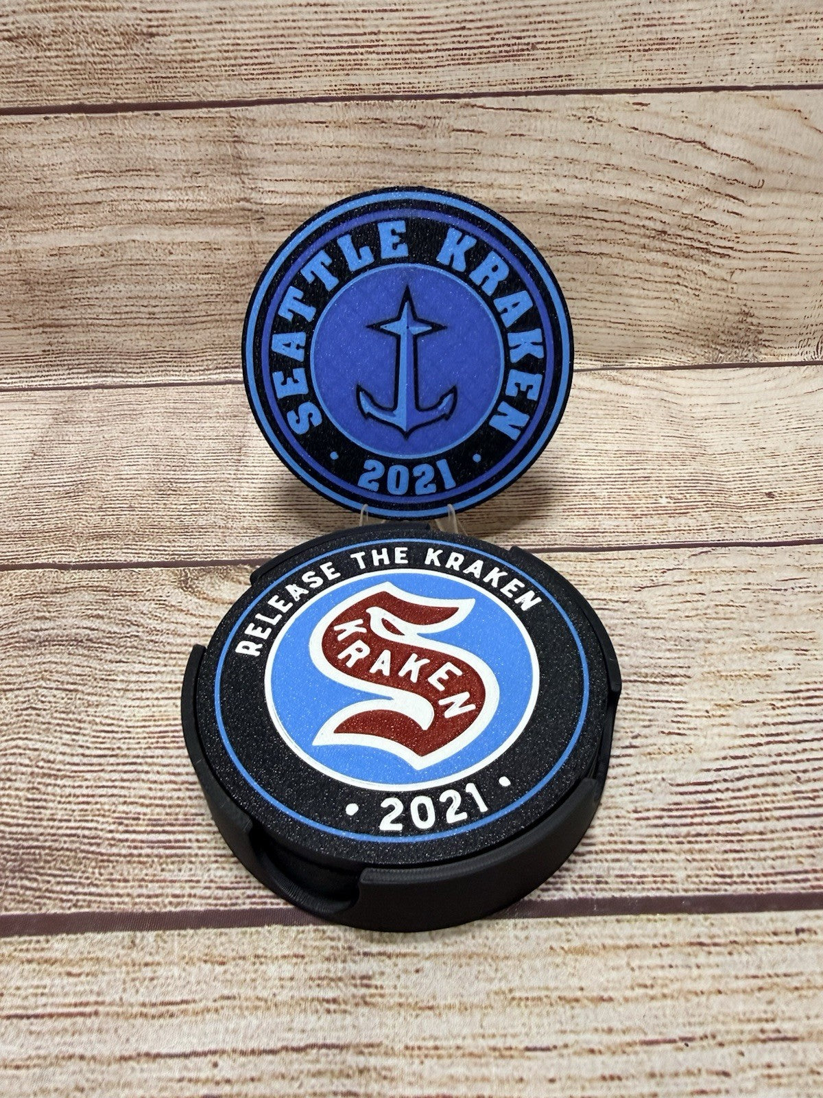 Seattle Kraken Custom Drink Coasters Set Of 4 With Holder