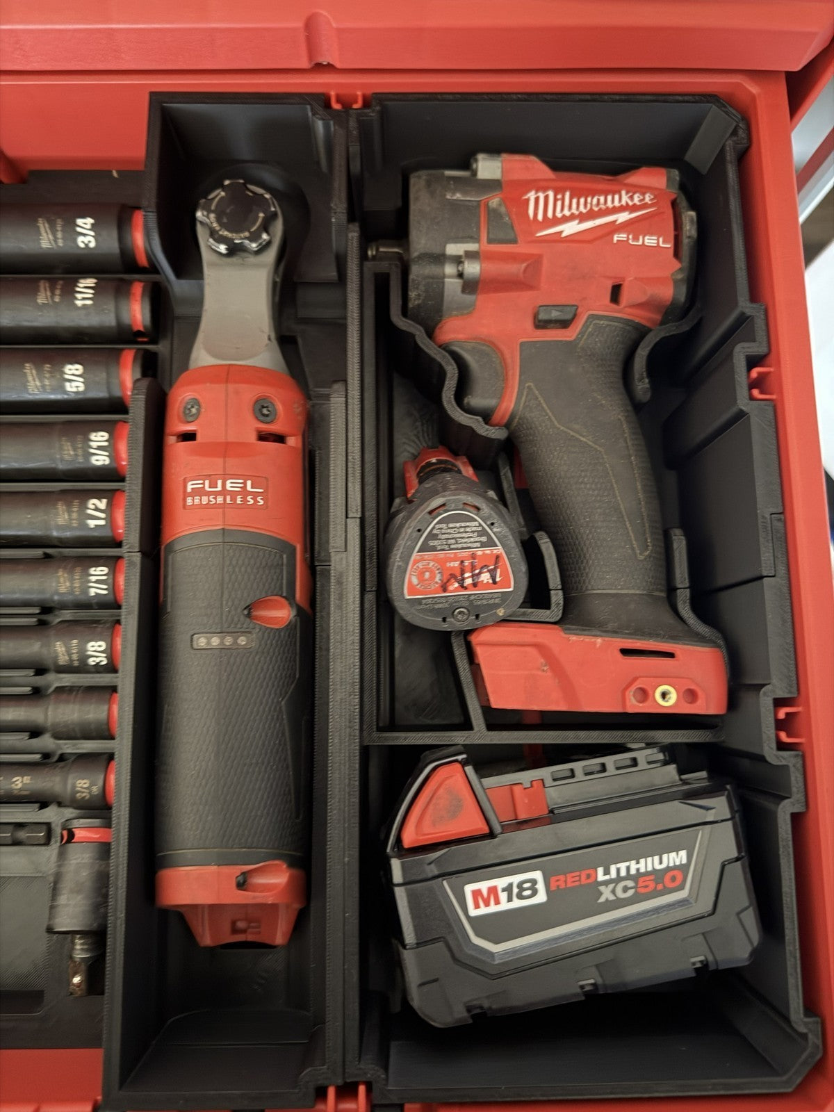 PACKOUT Drawer Insert – M18 1/2" or 3/8" Impact Wrench & 3/8 Ratchet (Insert Onl