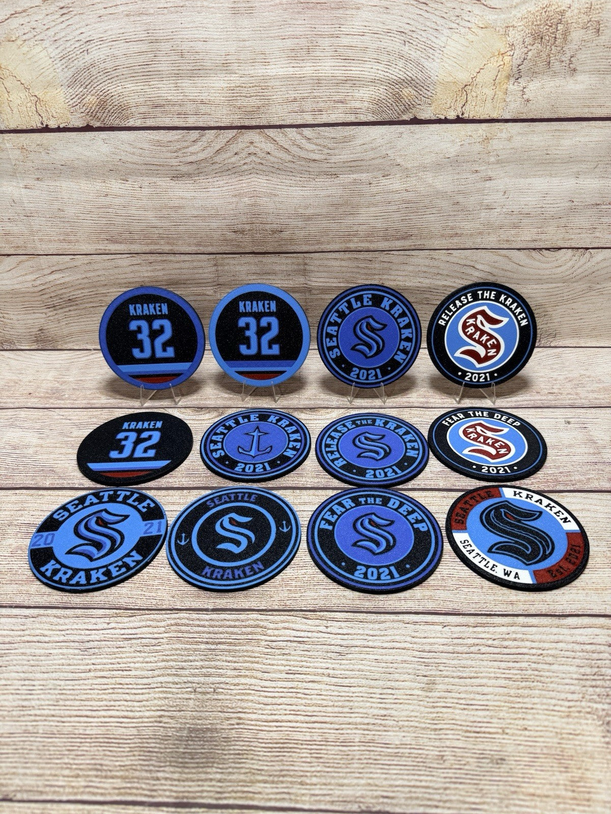 Seattle Kraken Custom Drink Coasters Set Of 4 With Holder