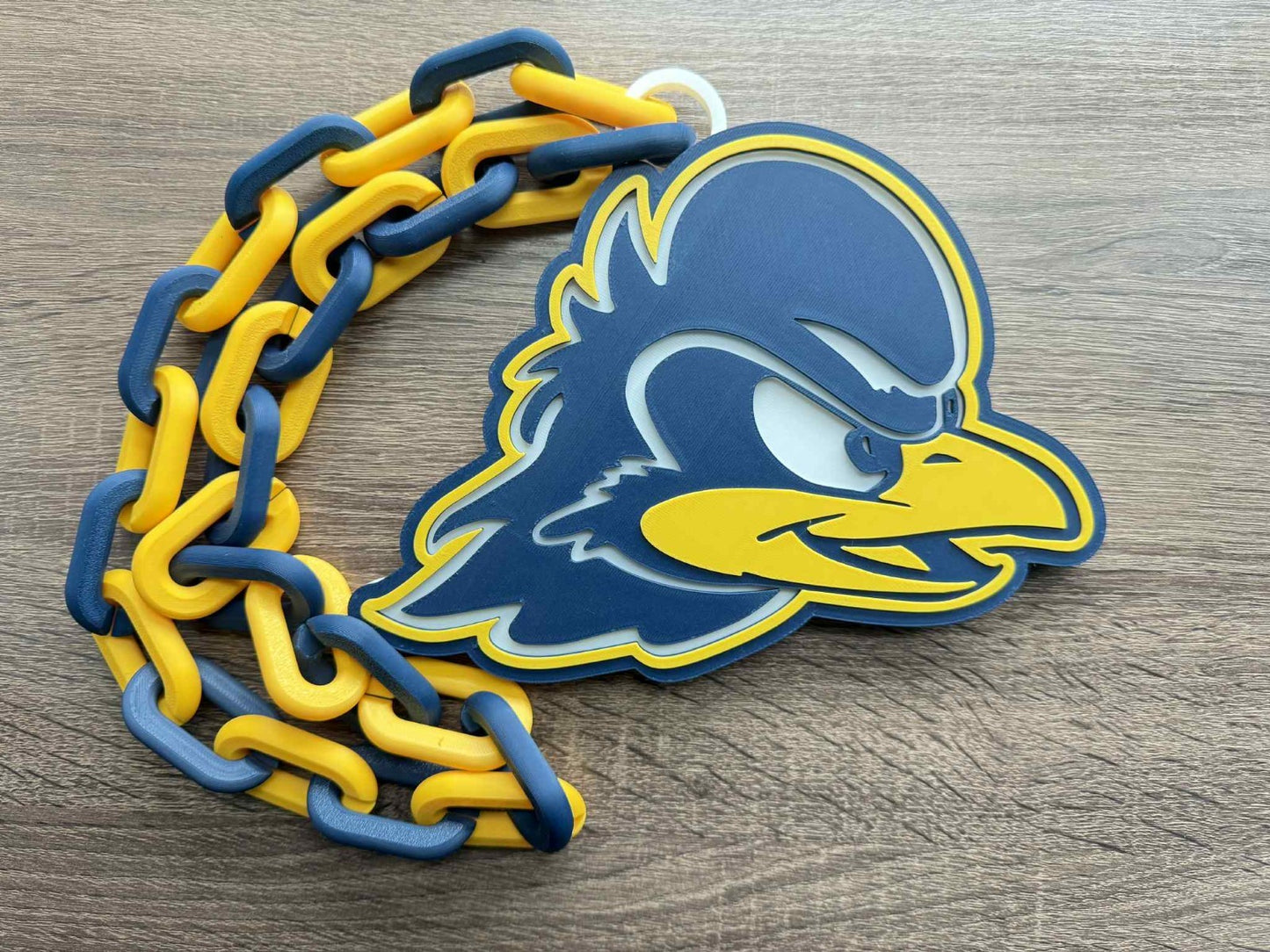 Delaware Blue Hens Logo Oversized Necklace, Pendant Chain [Made To Order]
