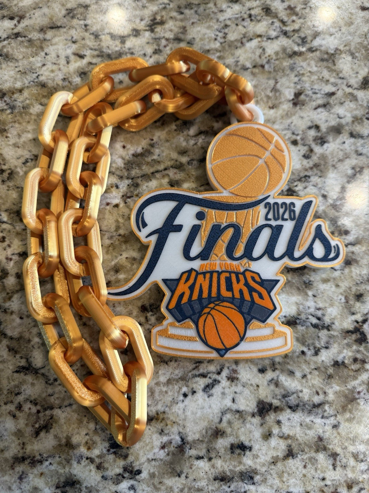 New York Knicks 2026 nba finals hype chain. 3d printed. Gold chain