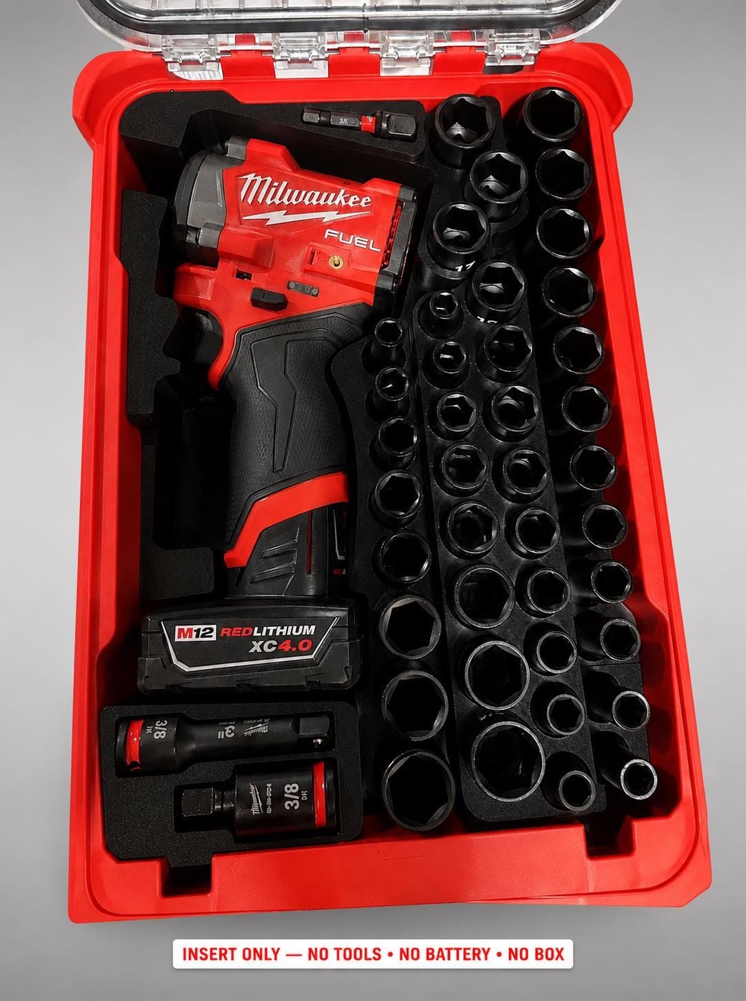 Milwaukee Packout Insert for M12 Fuel Stubby 3/8 Impact Wrench + 43pc Socket