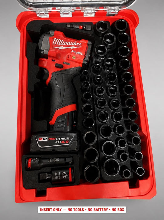 Milwaukee Packout Insert for M12 Fuel Stubby 3/8 Impact Wrench + 43pc Socket
