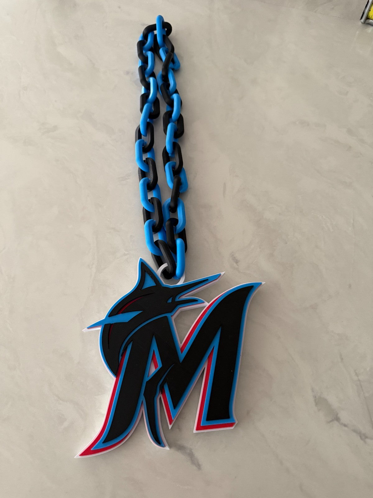 Miami Marlins Oversized Necklace Logo Pendant Turnover Chain Handmade 3D Printed