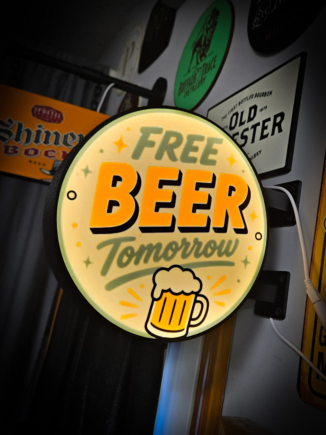 FREE BEER Tomorrow 12 Inch Light Box LED Sign 3D Printed Wall Decor Man Cave