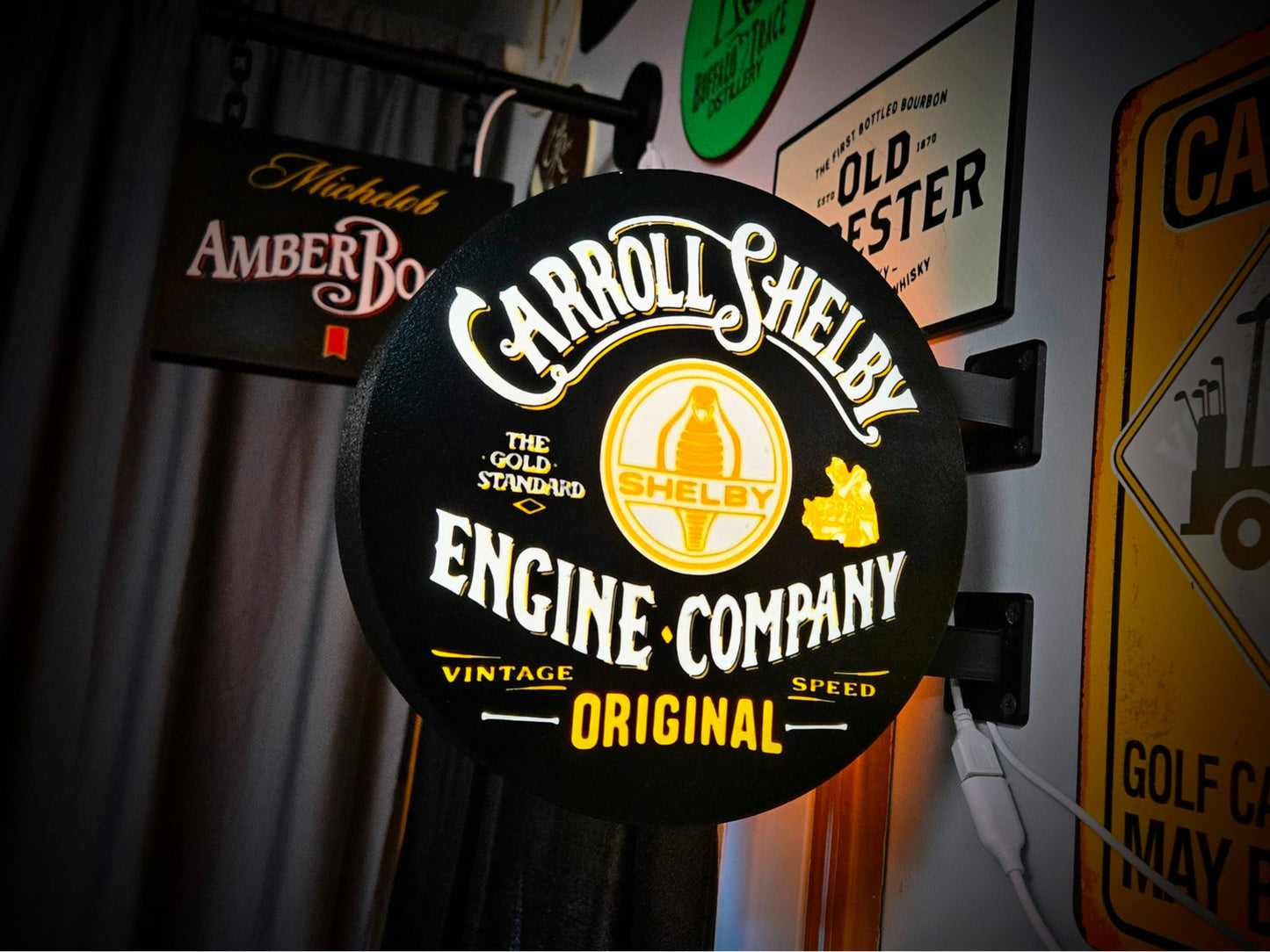 CARROLL SHELBY 12 Inch Light Box LED Sign 3D Printed Wall Decor Man Cave Garage