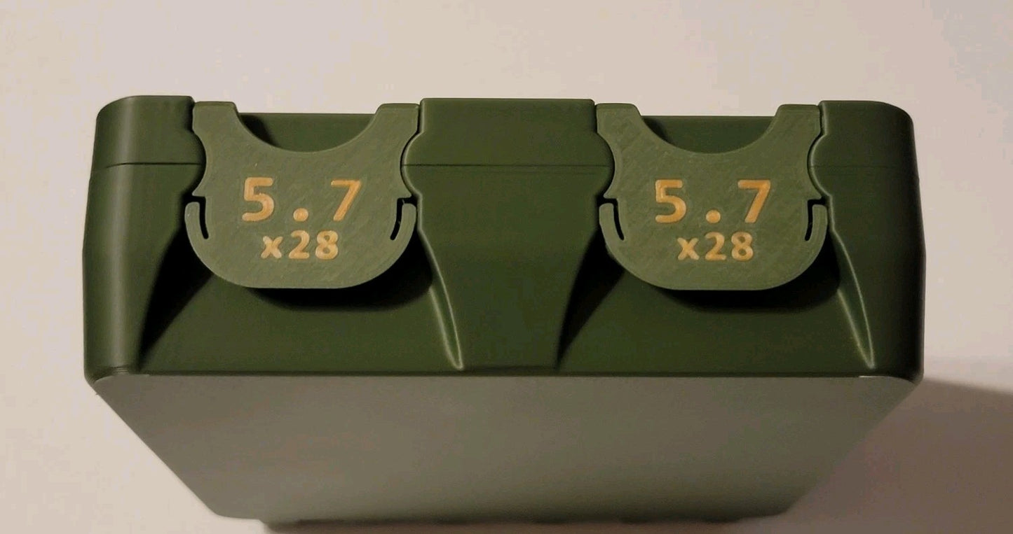5.7 X 28 Ammo Box Snap Lock 100 rd 3D Printed Large Storage Olive Green Gold Pla