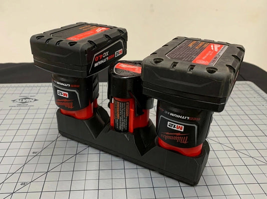 Fits Milwaukee M12 Battery Gridfinity Shadow Tray Holds 3 Batteries (Tray Only)