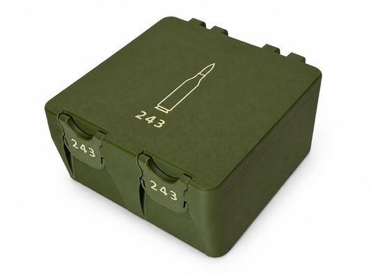 243 Win Ammo Box – 100 Rounds - Snap Close Storage Box | Fully Customizable