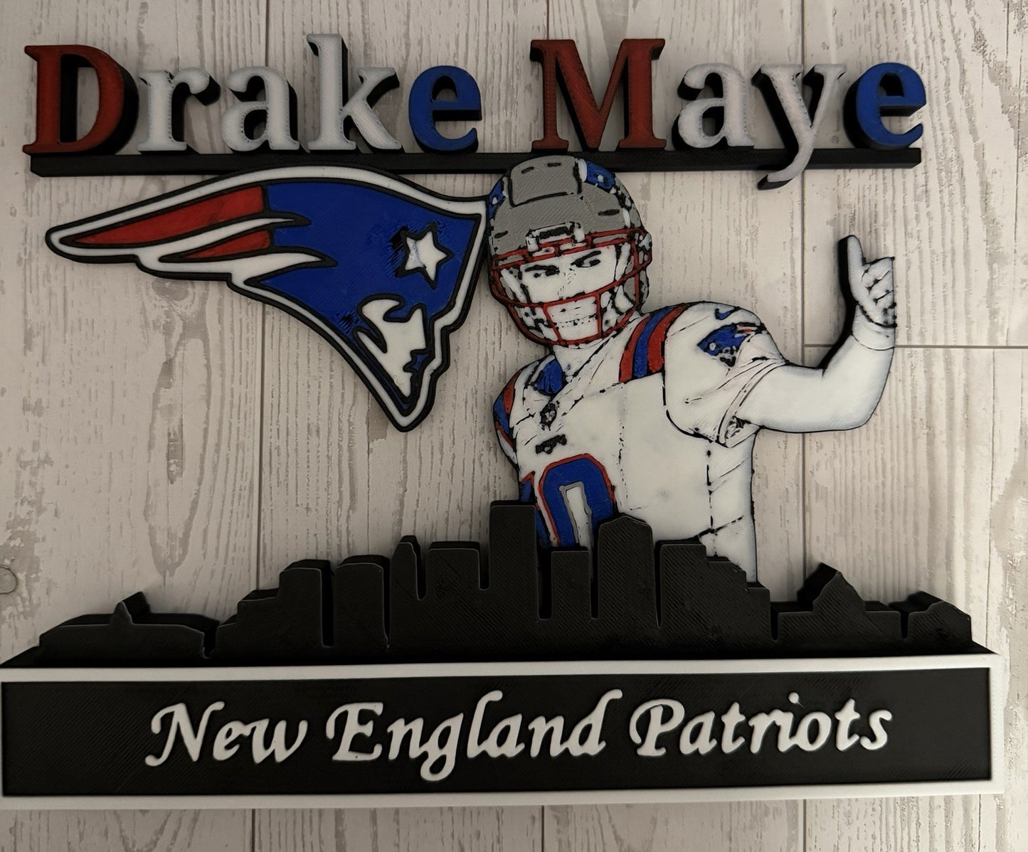 New England Patriots Custom Drake Maye Skyline Desktop Display 3D Printed PLA