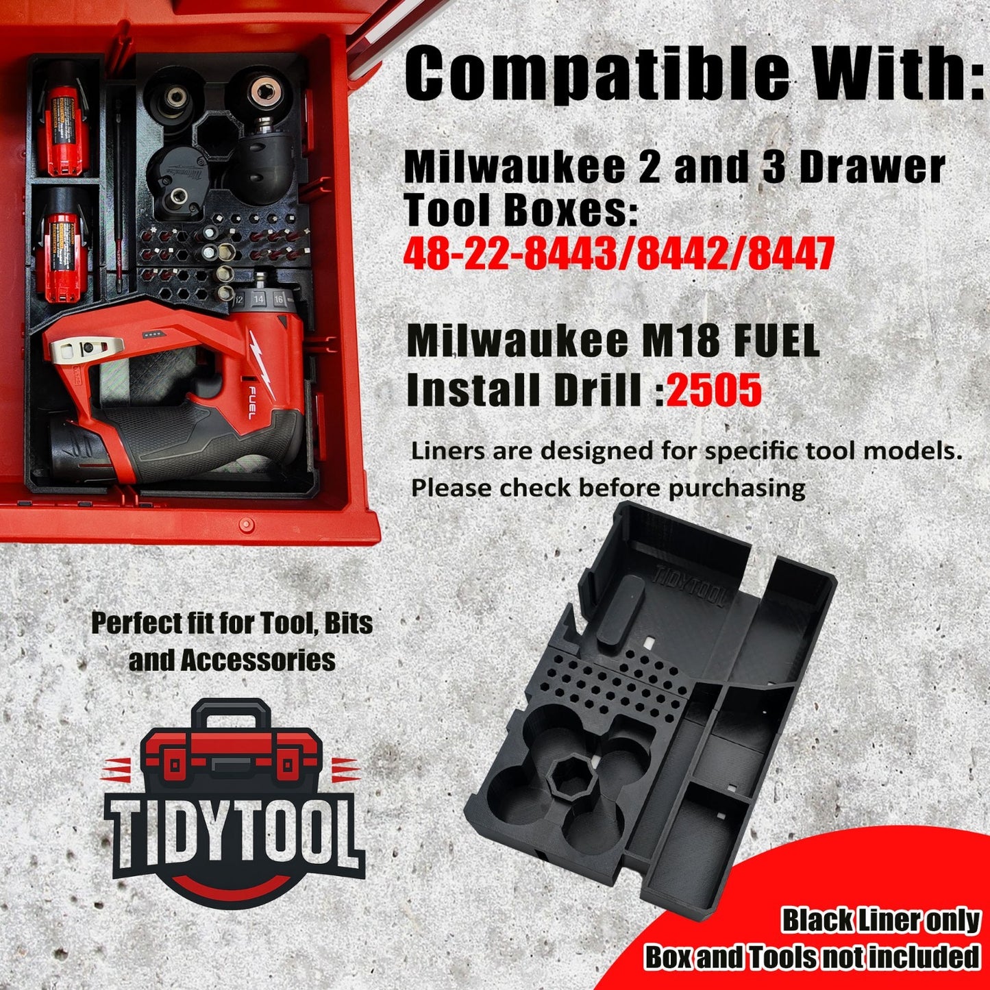 M12 Fuel Installation Drill Organizer for Milwaukee Packout insert 2 and 3